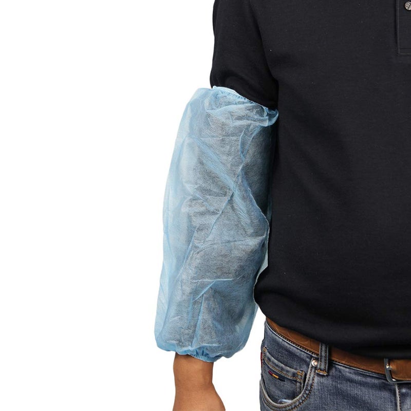 Greenour Pack of 200 Disposable Sleeve Covers for Arms Breathable and Durable Nonwoven Oversleeves Latex-free with Elastic Ends Blue 16 Inches - Image 2
